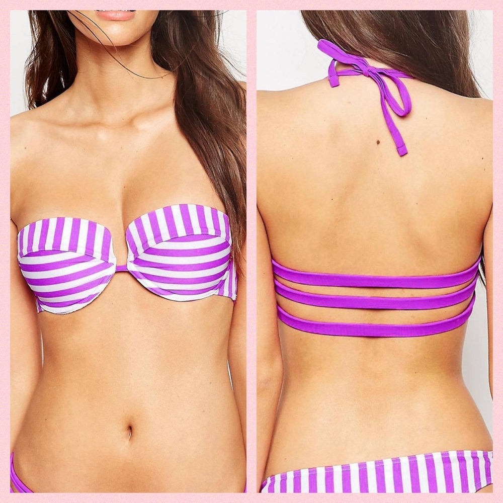 ASOS Stripe Cupped Lattice Bandeau Bikini Top